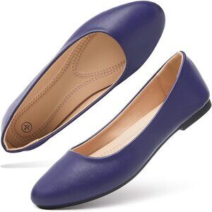Women Dark Purple PU Leather Closed Toe Slip on Comfortable Ballet Flats Shoes